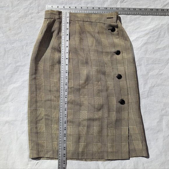 Vintage Button Front Plaid Houndstooth Tan & Black Skirt - Size 0 ? - Picture 5 of 6